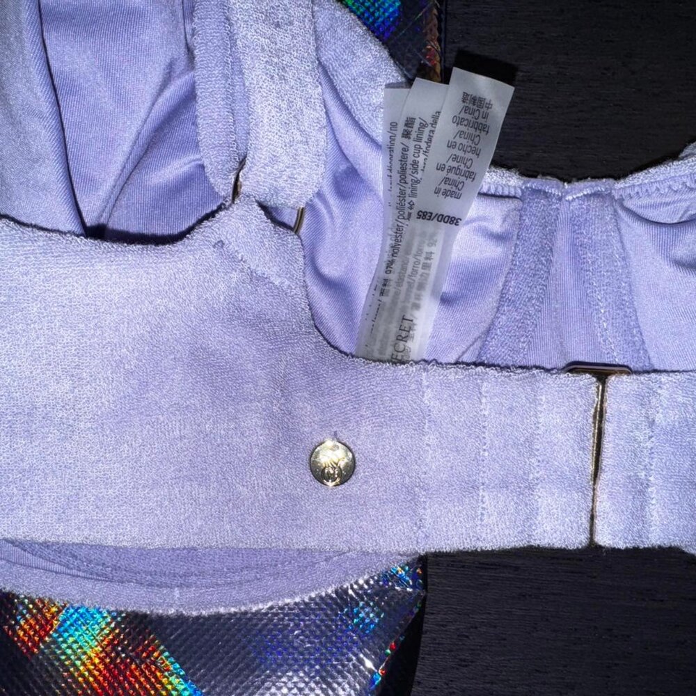 38DD ~ Spring 2022 VICTORIA’S SECRET Lilac Purple Terry Cloth Bikini TOP NWT! - Picture 3 of 4